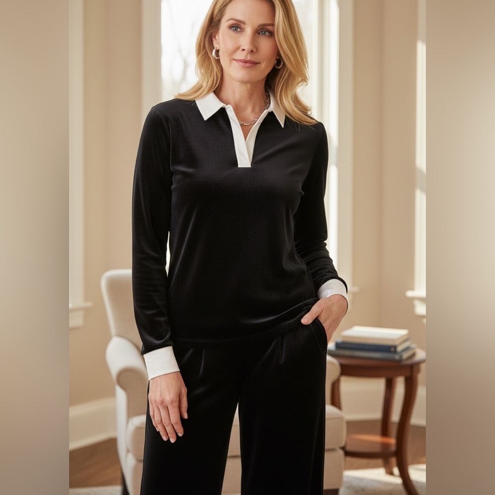 Talbots 2-piece black velveteen pantsuit
